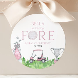 Pegatina Redonda Turning Fore Pink Golf cuarto Fiesta de cumpleaños