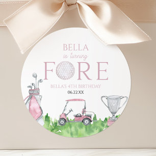 Pegatina Redonda Turning Fore Pink Golf cuarto Fiesta de cumpleaños