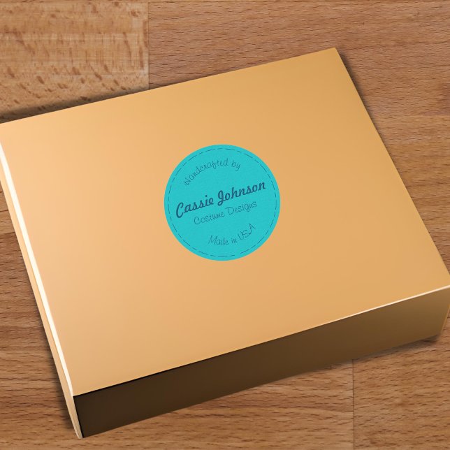 Pegatina Redonda Turquesa Moderna Bordada Piel Sintética Hecha a Ma (Subido por el creador)