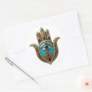 Pegatina Redonda Turquesa Ojo de la Mente Hamsa