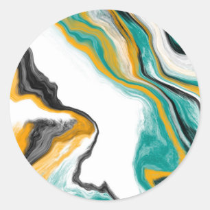 Pegatina Redonda Turquesa, Oro, Marble Fluid Art