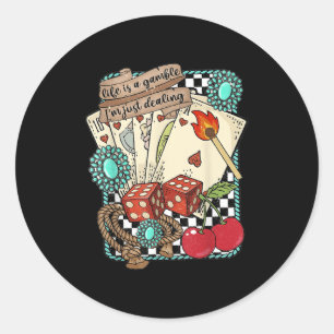 Pegatina Redonda Turquesa Retro Oeste Oeste Salvaje Vaquero Vaquera