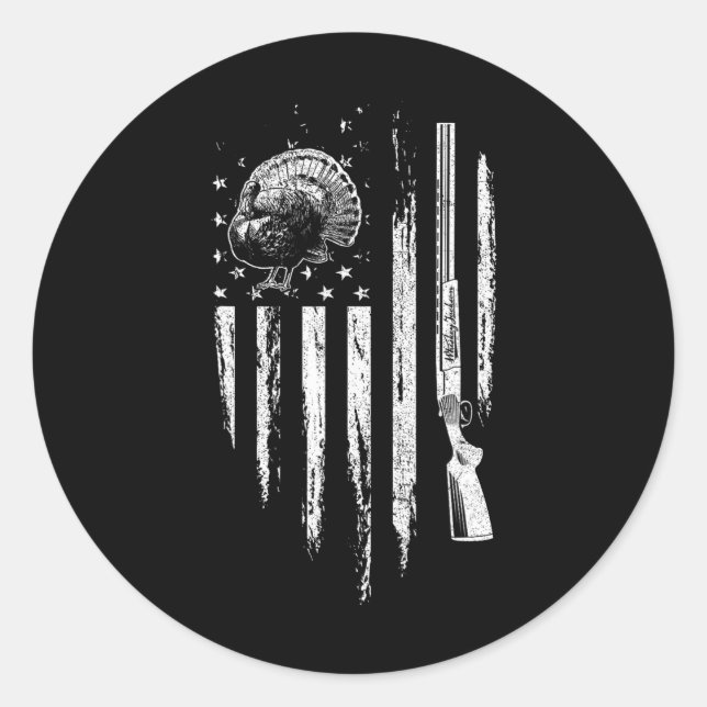 Pegatina Redonda Turquía caza la bandera estadounidense y truene re (Anverso)