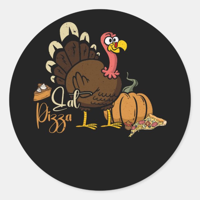Pegatina Redonda Turquía come pizza vegana Turquía Día Calabaza Tha (Anverso)