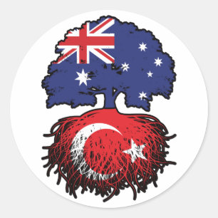 Pegatina Redonda Turquía raíces turcas australianas de árboles