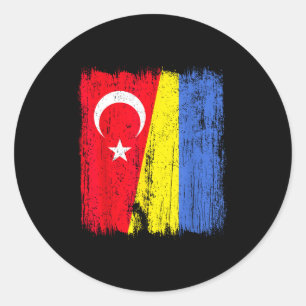 Pegatina Redonda Turquía Ucrania Media Bandera Patrimonio Turco Ucr