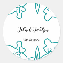 Pegatina Redonda Turquoise blue wedding couple name date flstylish