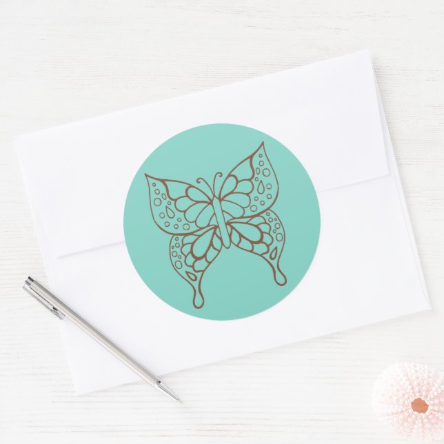 Pegatina Redonda Turquoise Butterfly Stickers  (Sobre)