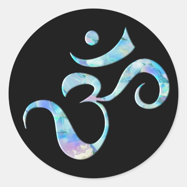 Pegatina Redonda Turquoise Marbled Om (Anverso)