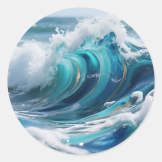 Pegatina Redonda Turquoise Ocean Wave Golden Swirl
