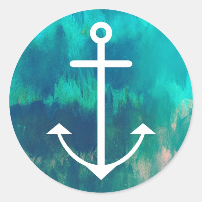 Pegatina Redonda Turquoise Ombre Nautical (Anverso)