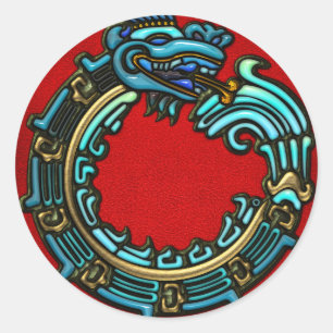 Pegatina Redonda Turquoise Quetzalcoatl