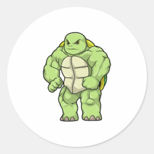Pegatina Redonda Turtle as Bodybuilder with Six pack