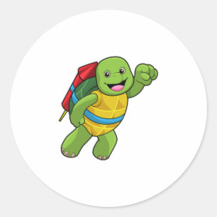 Pegatina Redonda Turtle at Flying with Rocket