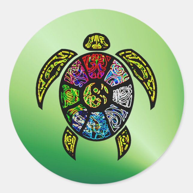 Pegatina Redonda Turtle Ba-Gua (Anverso)