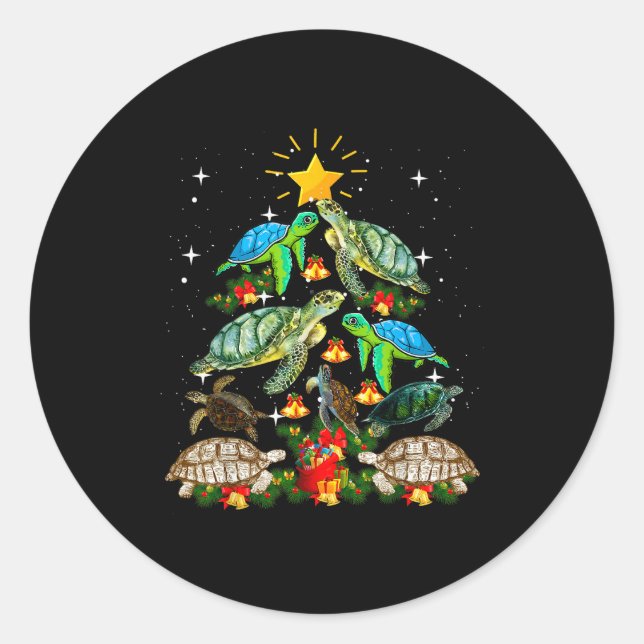 Pegatina Redonda Turtle Christmas Tree Shirt  (Anverso)