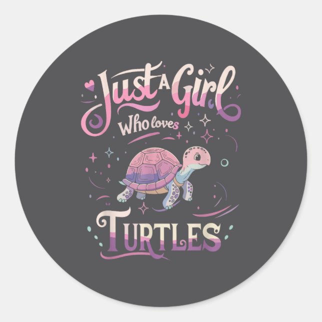 Pegatina Redonda Turtle Cute Girl Men Women S  (Anverso)