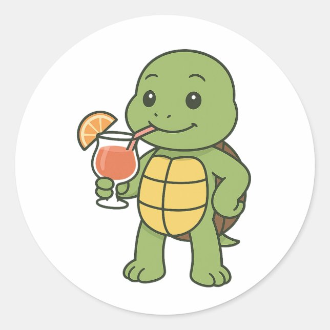 Pegatina Redonda Turtle drinking cocktail  (Anverso)
