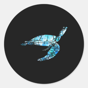 Pegatina Redonda Turtle Dye Watercolor Mar Océano Salvar Planeta Ea