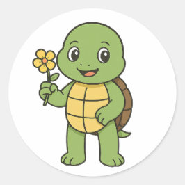 Pegatina Redonda Turtle holding a flower