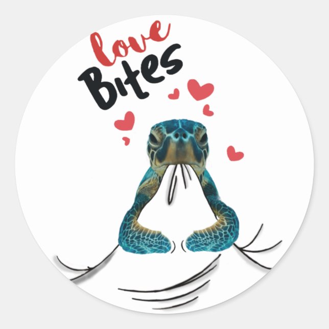 Pegatina Redonda Turtle Love Bites T-Shirt Valentines Regalos T-Shi (Anverso)