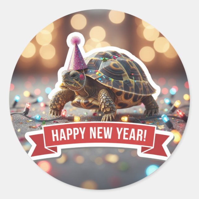 Pegatina Redonda Turtle New Year Confetti Sticker (Anverso)