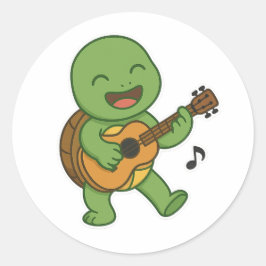 Pegatina Redonda Turtle playing a guitar 