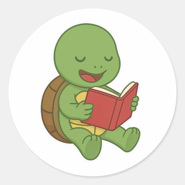 Pegatina Redonda Turtle reading book (Anverso)