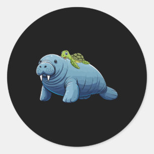 Pegatina Redonda Turtle Rige Manatee Costume Mar Animal Lover Niño