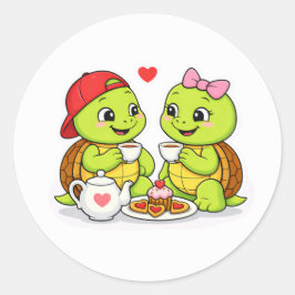 Pegatina Redonda Turtle tea time with love