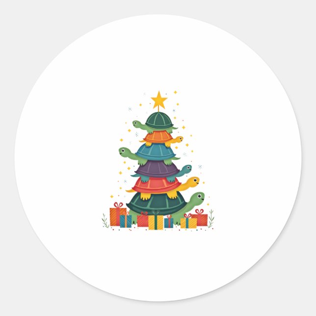 Pegatina Redonda Turtle Tree Christmas Tree Adorable Turtle Christm (Anverso)