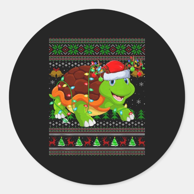 Pegatina Redonda Turtle Ugly Christmas Sweaters Holiday Santa Cute  (Anverso)