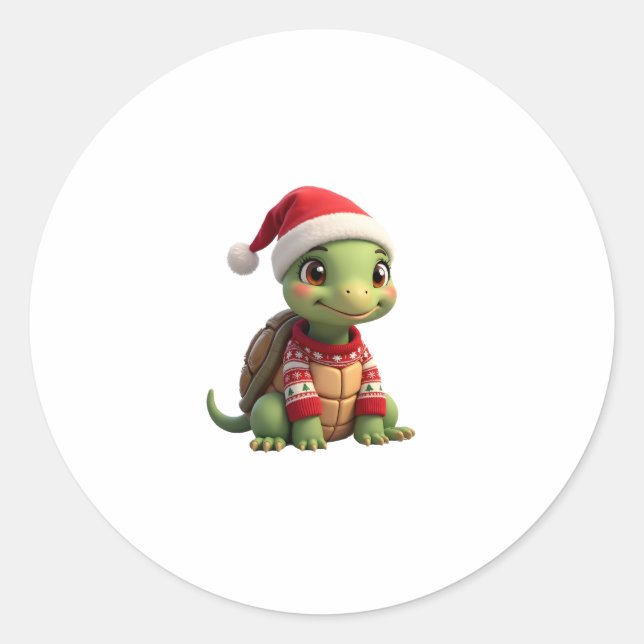Pegatina Redonda Turtle Ugly Sweater Santa Hat Christmas T-Shirt (2 (Anverso)
