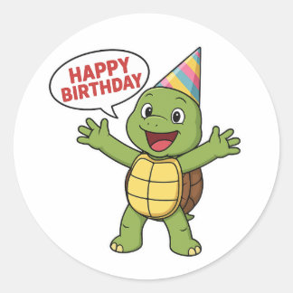 Pegatina Redonda Turtle wishing you Happy Birthday 