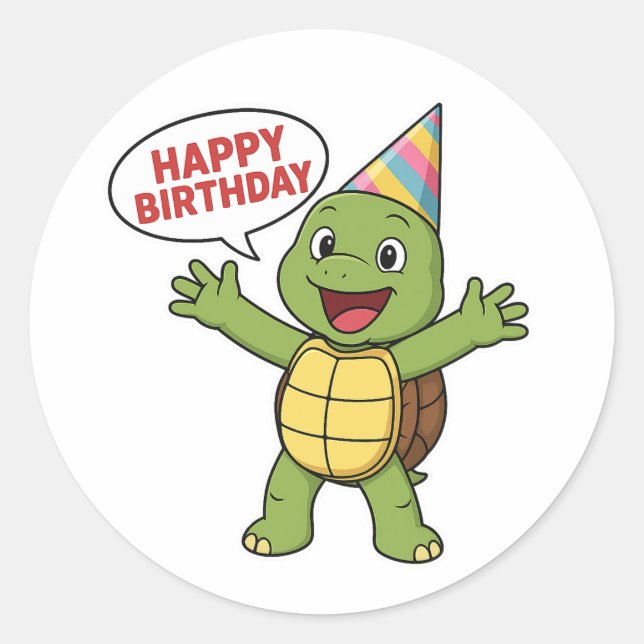 Pegatina Redonda Turtle wishing you Happy Birthday  (Anverso)