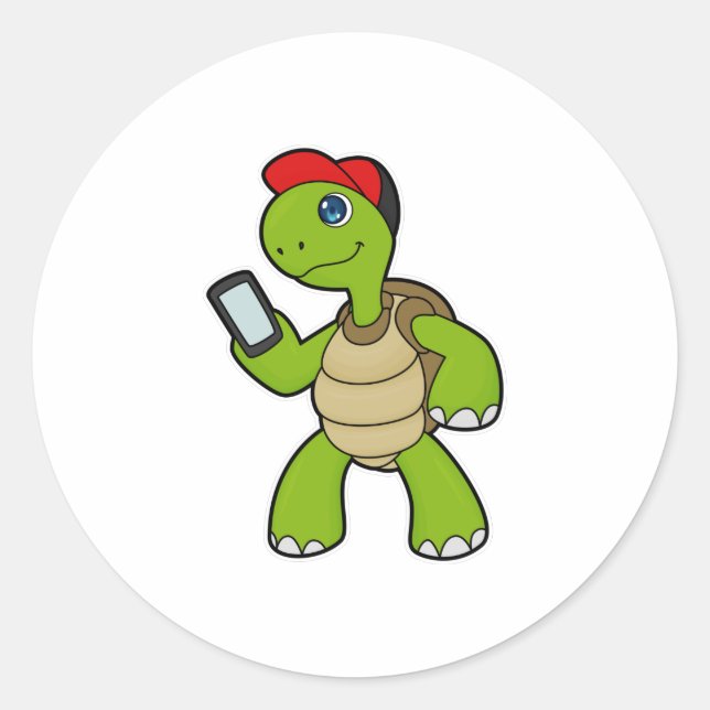 Pegatina Redonda Turtle with Phone & Hat (Anverso)