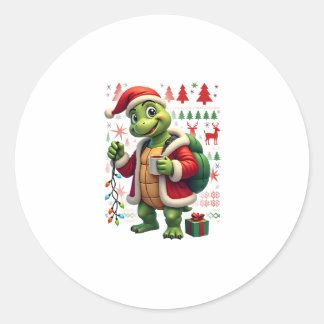 Pegatina Redonda Turtle Xmas Lights Ugly Santa Turtle Christmas Tan
