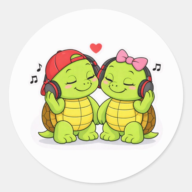 Pegatina Redonda Turtles enjoying music together (Anverso)