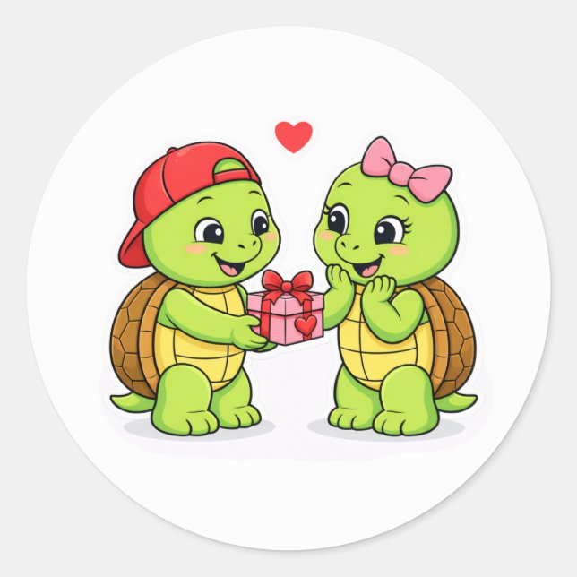 Pegatina Redonda Turtles exchanging a gift of love (Anverso)