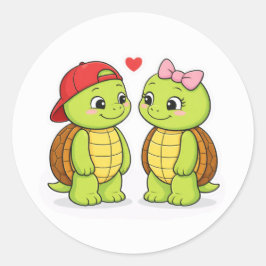 Pegatina Redonda Turtles in love