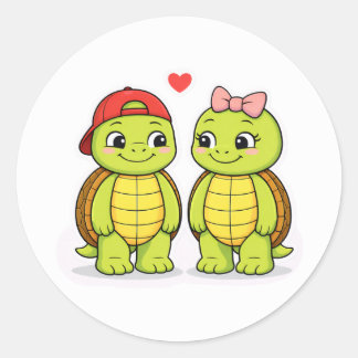 Pegatina Redonda Turtles with love heart illustration