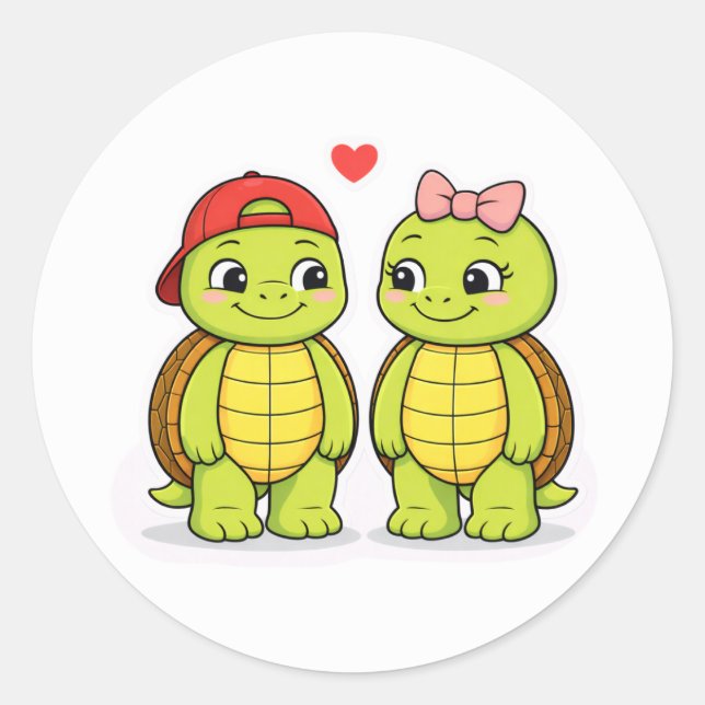 Pegatina Redonda Turtles with love heart illustration (Anverso)