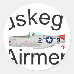 Pegatina Redonda Tuskegee Airman P-51 Red Tails Mustang