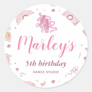 Pegatina Redonda Tutu Ballerina Dance Any Age Birday Party