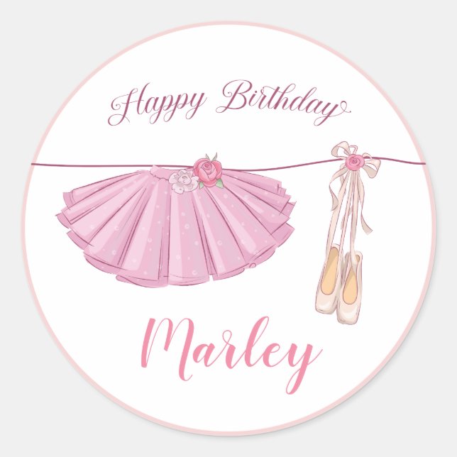 Pegatina Redonda Tutu Ballerina Dance Happy Birthday Fiesta (Anverso)