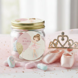 Pegatina Redonda Tutu Ballerina Pink Ballet Dancer Girl Birthday