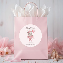 Pegatina Redonda Tutu Cute Ballerina Bear Primer Cumpleaños Gracias