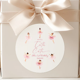 Pegatina Redonda Tutu Cute Pink Ballerina segunda Fiesta de cumplea