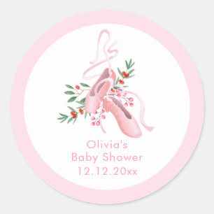 Pegatina Redonda Tutu de bailarina rosa de invierno para baby showe