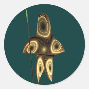 Pegatina Redonda Tuvaaq - Cazador inuit fractal